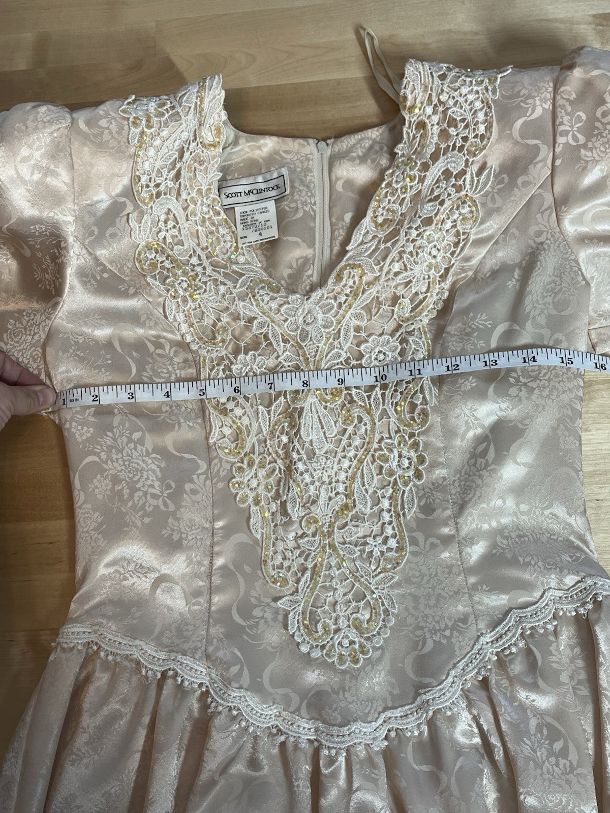 Vintage Scott McClintock Victorian Brocade Dress Peach Glitter Cottage Core Sz 4