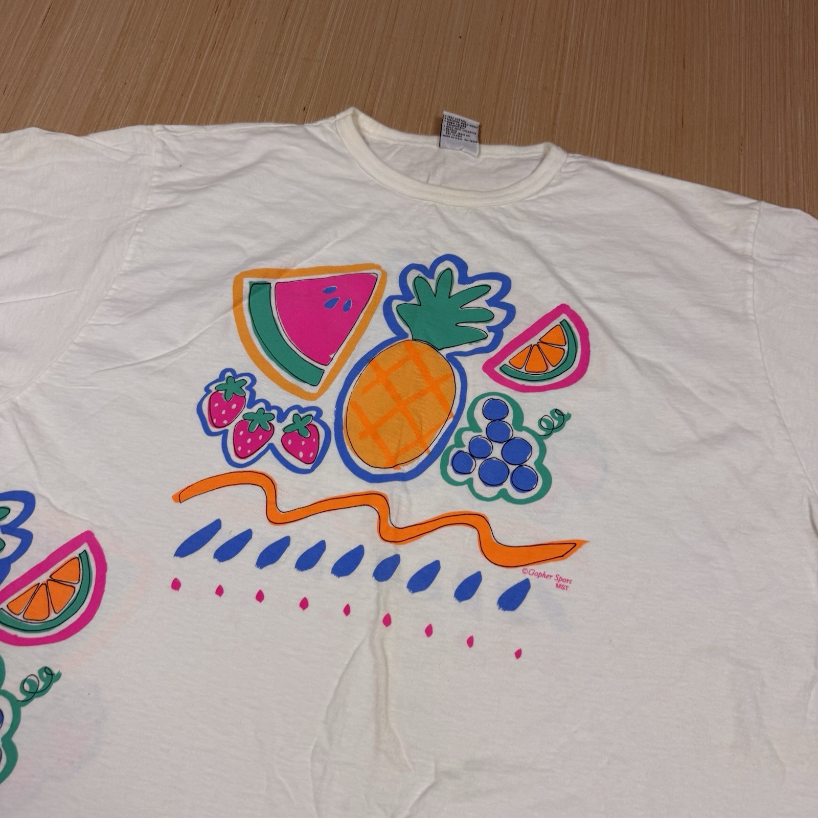 vtg Gopher Sport Fruit 90s One Size Beach Cover Up T Shirt Dress Abstract Art