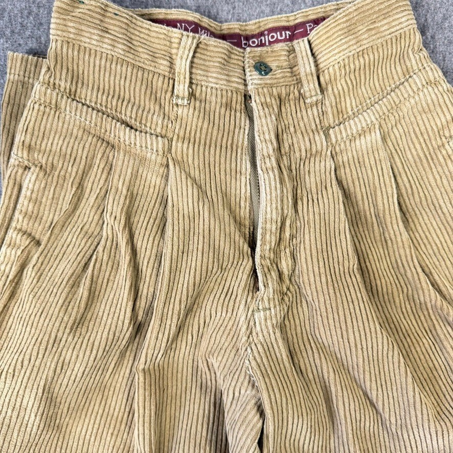 Vintage Bonjour Corduroy Pants Womens 3/4 Tan Khaki High Waisted Pleated Tapered