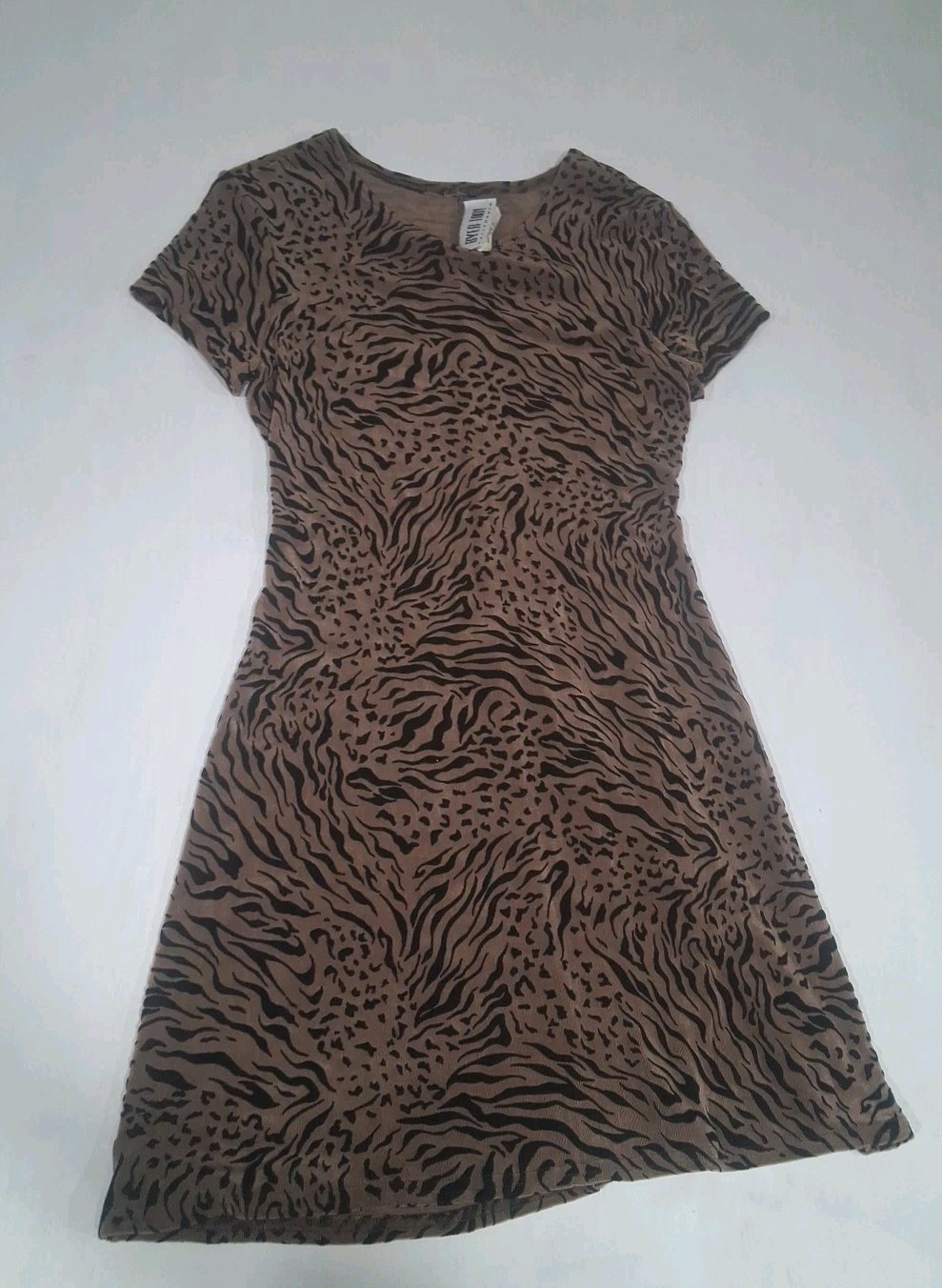 Vtg 80s 90s Animal Print Mini Dress Size 9 Byer Too California Slinky Fitted USA