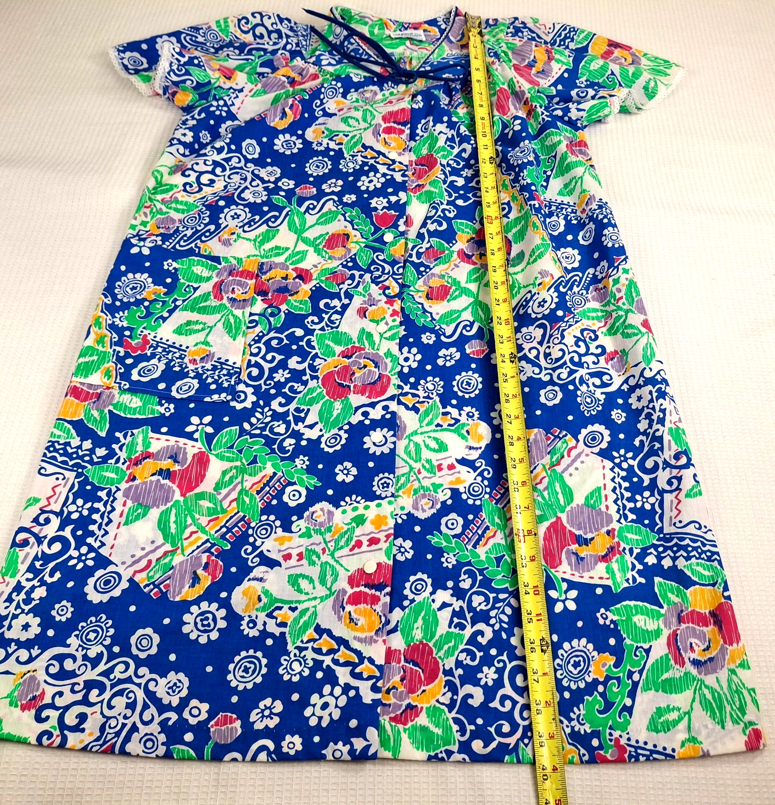 Vintage Lounge Around Women’s Size L 12 ? Snap Buttons Blue Floral Made In USA