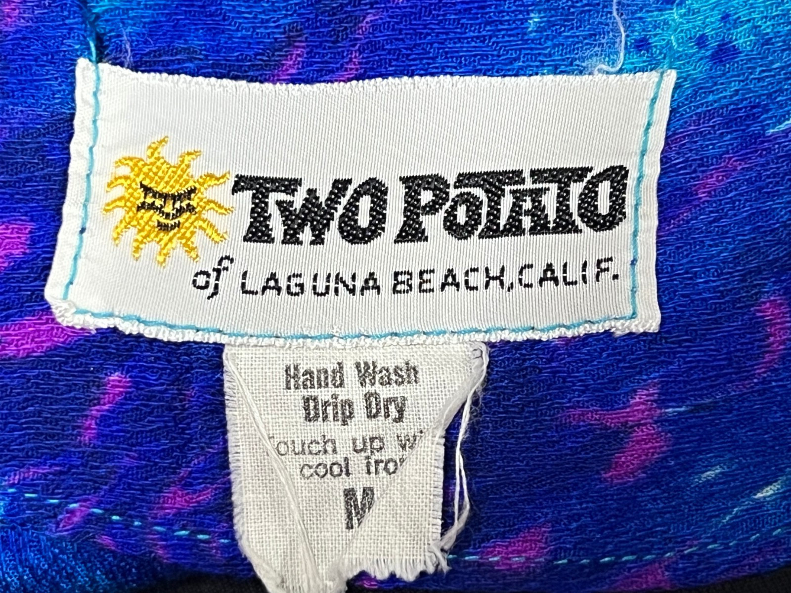Vtg 70s Sz S~M Angel Wing Dress BARKCLOTH Weave Two Potato Boho Blue Psychedelic