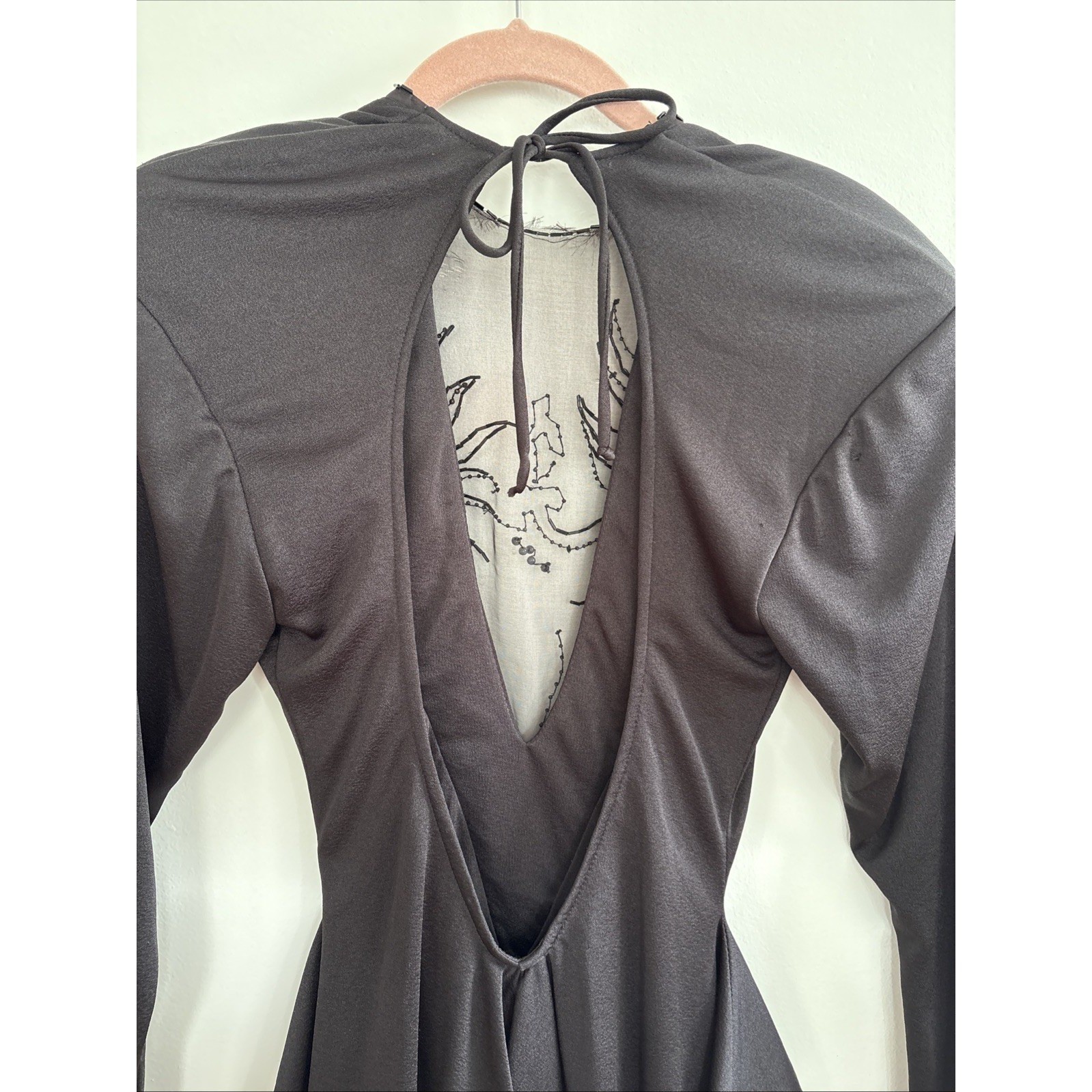 VTG Climax Karen Okada David Howard Black Beaded Peplum Dress 80s 4981 Size 7/8