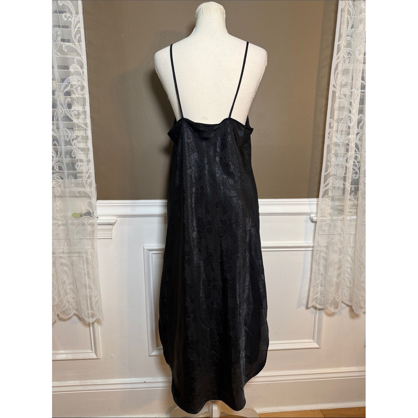 Vintage Romance Du Jour Black Jacquard Slip Dress L Y2K Goth Coquette