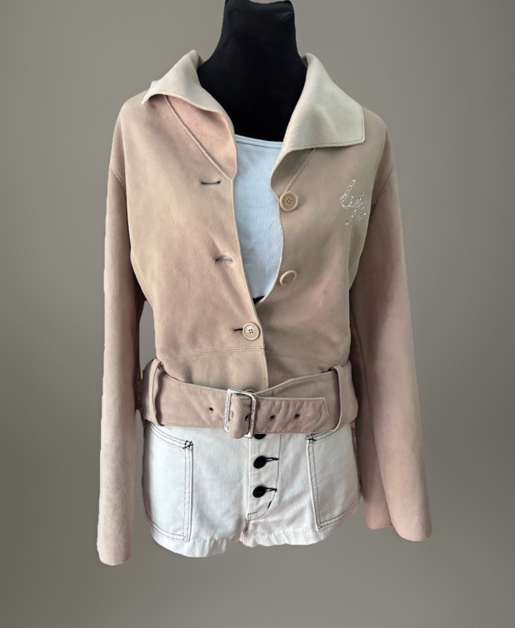 VTG Y2K Baby Phat Faux Suede/Fur Rhinestone Shawl Collar Jacket.small