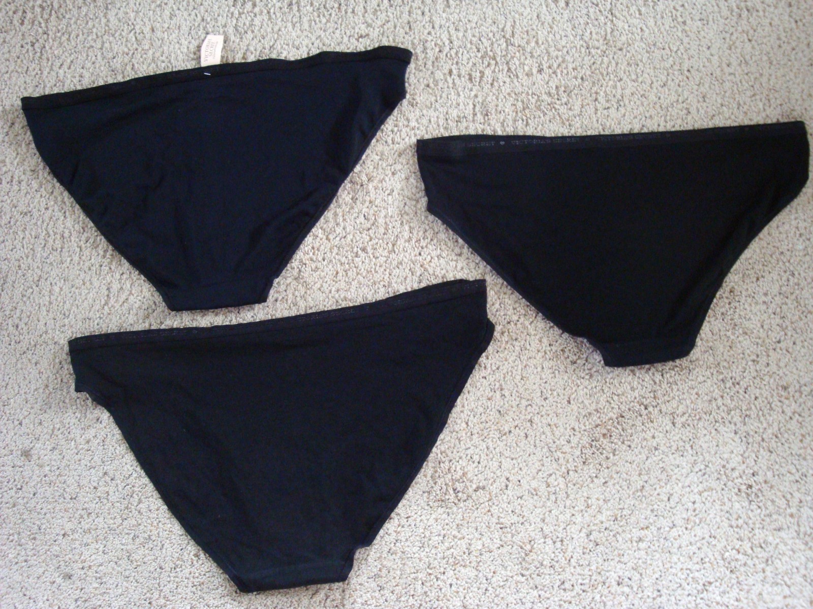 Lot of 3 Victoria’s Secret XL Vintage Black Cotton Logo Waist Bikini & Hiphugger