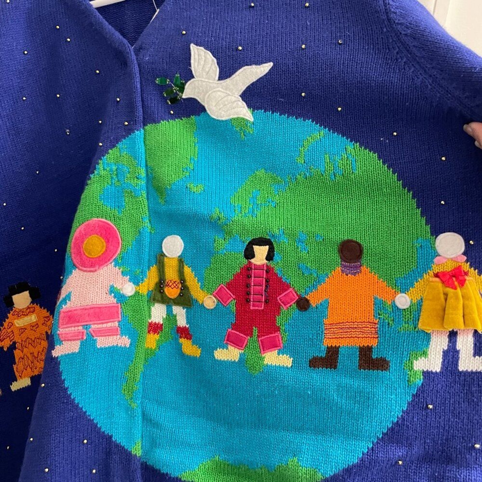 NWT Vintage BellePointe World Peace Blue Sweater Cardigan