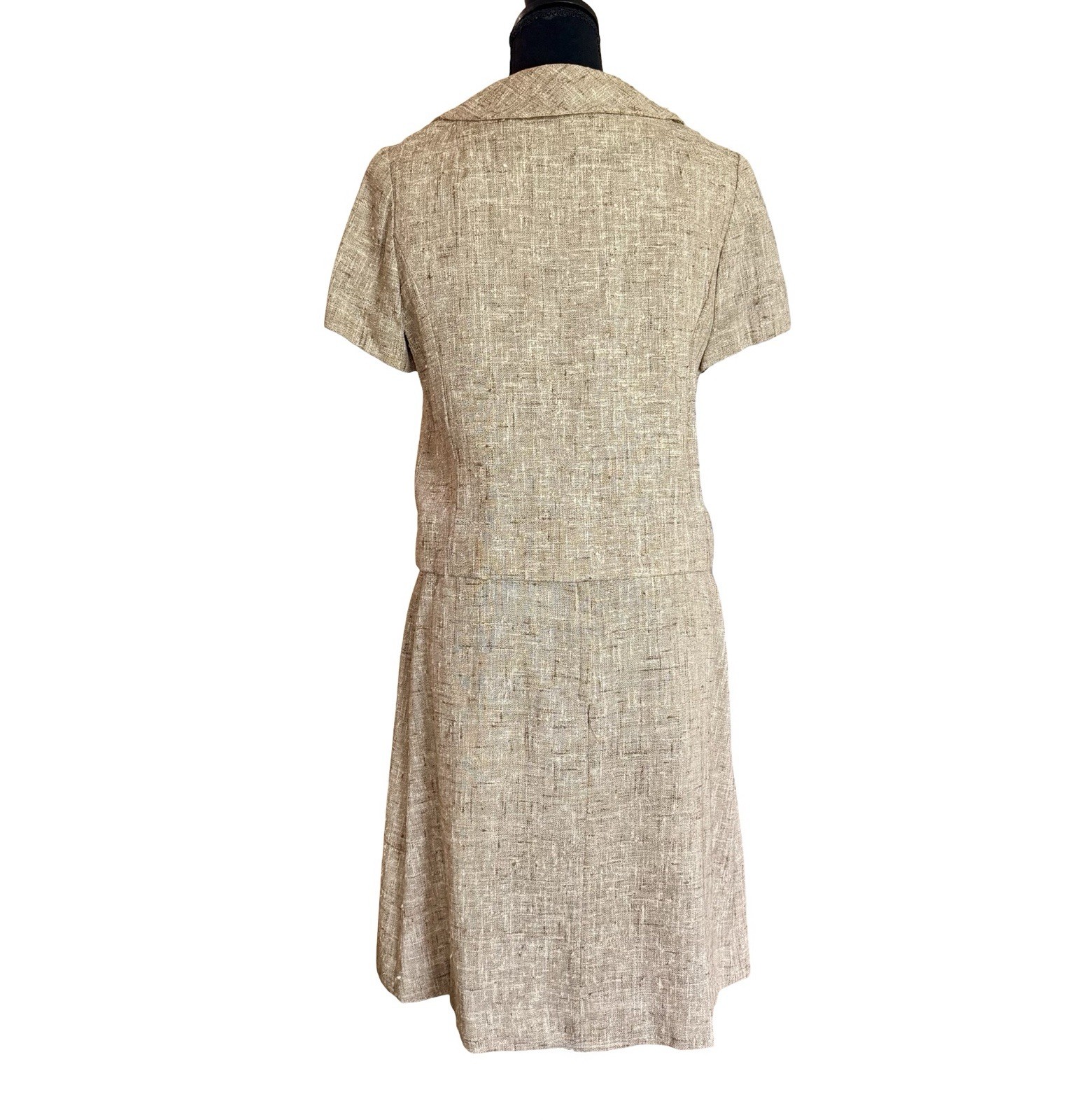 Vintage 1960s Sue Brett Tweed Style Dress and Jacket Set with Bow Size 6 Mod