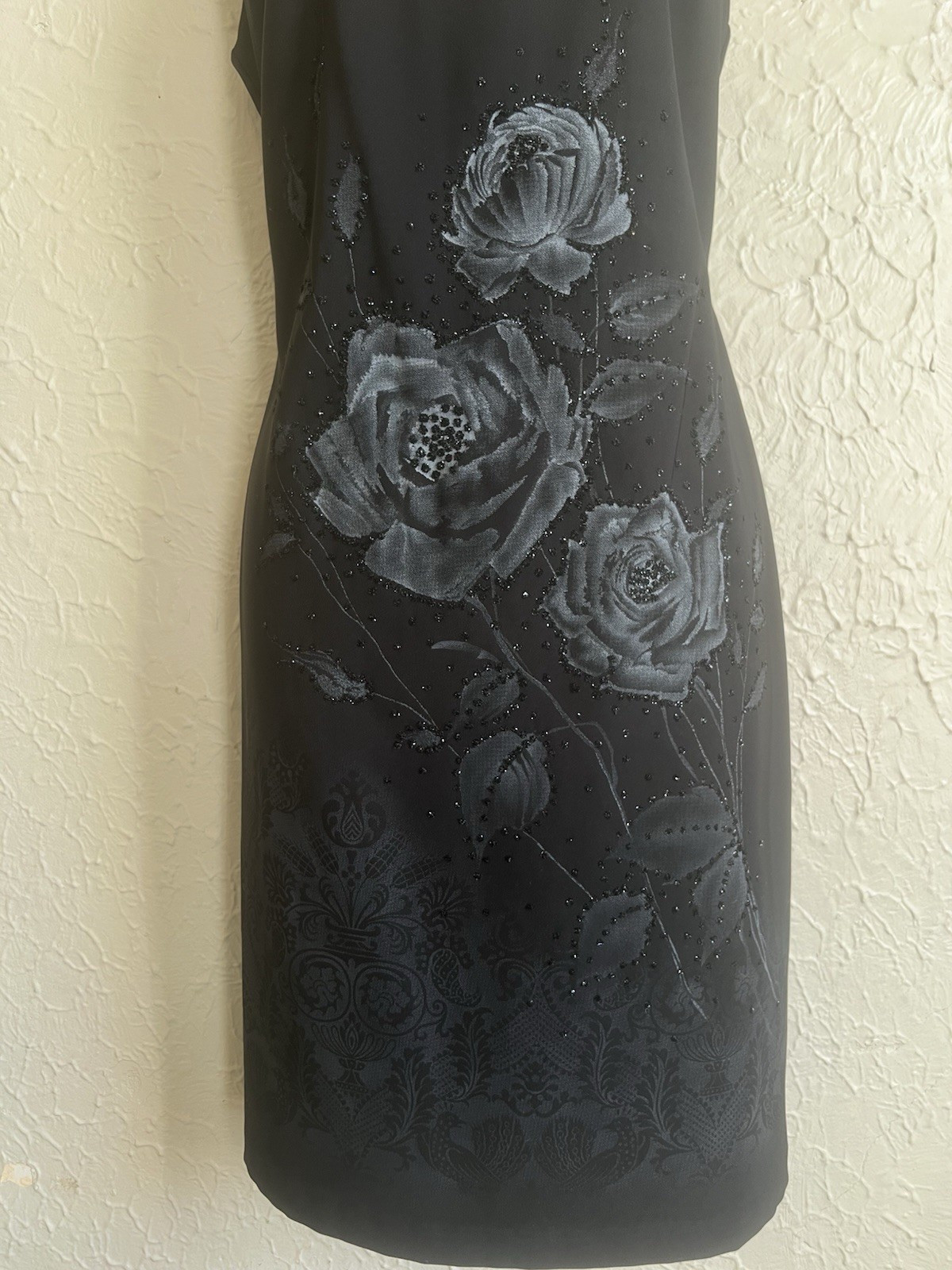 Vintage CDC Black Rose dress embellished square neck size 8 Y2K Grunge Goth