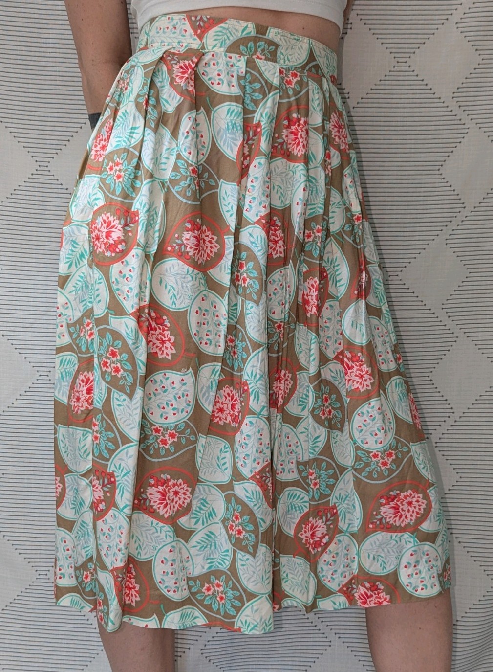Vintage Worthington Rayon Pleated Floral Midi Skirt Pocket S Multicolor *Flaws*