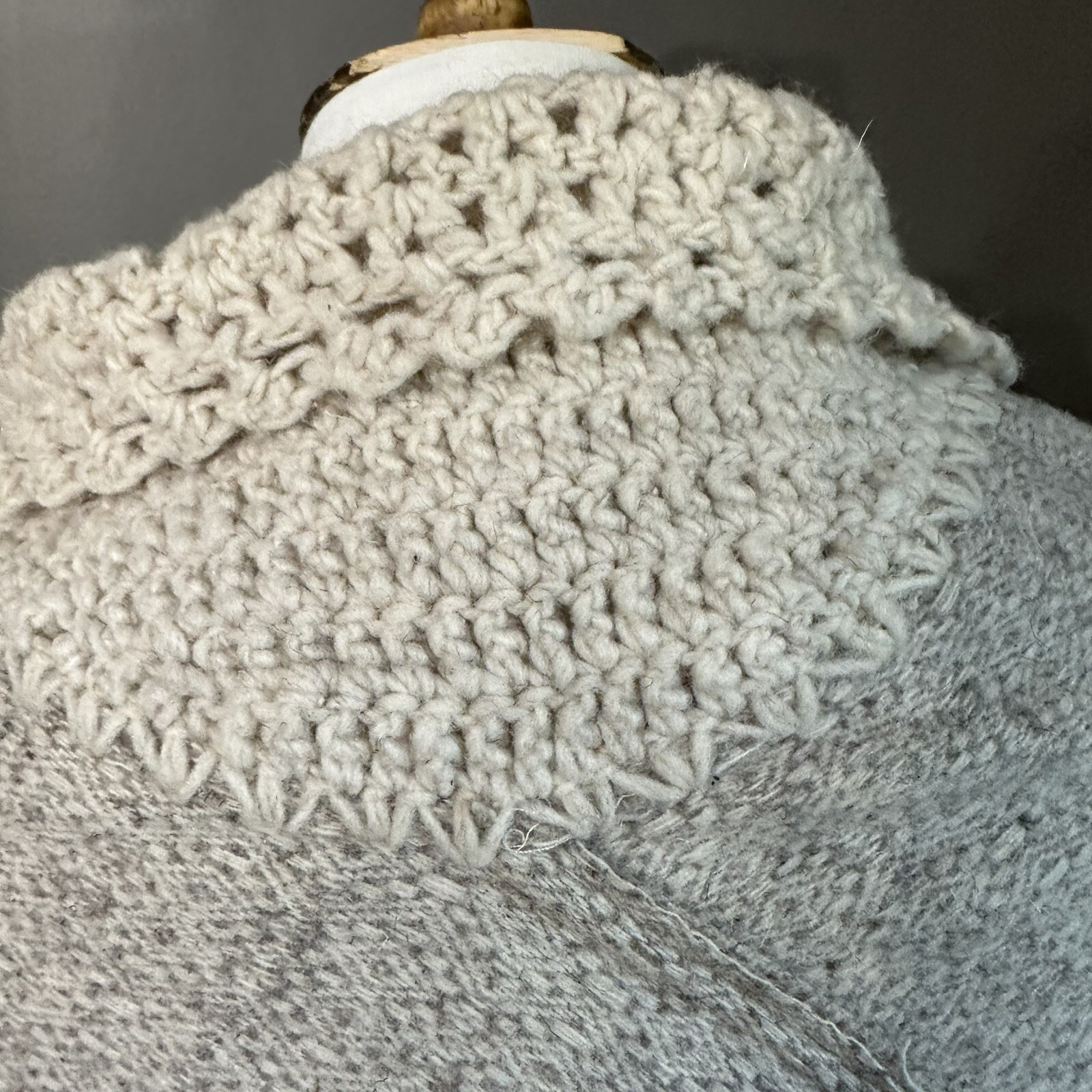 Vintage 1970s Soft and warm cream poncho with hood, tassels, and pom poms