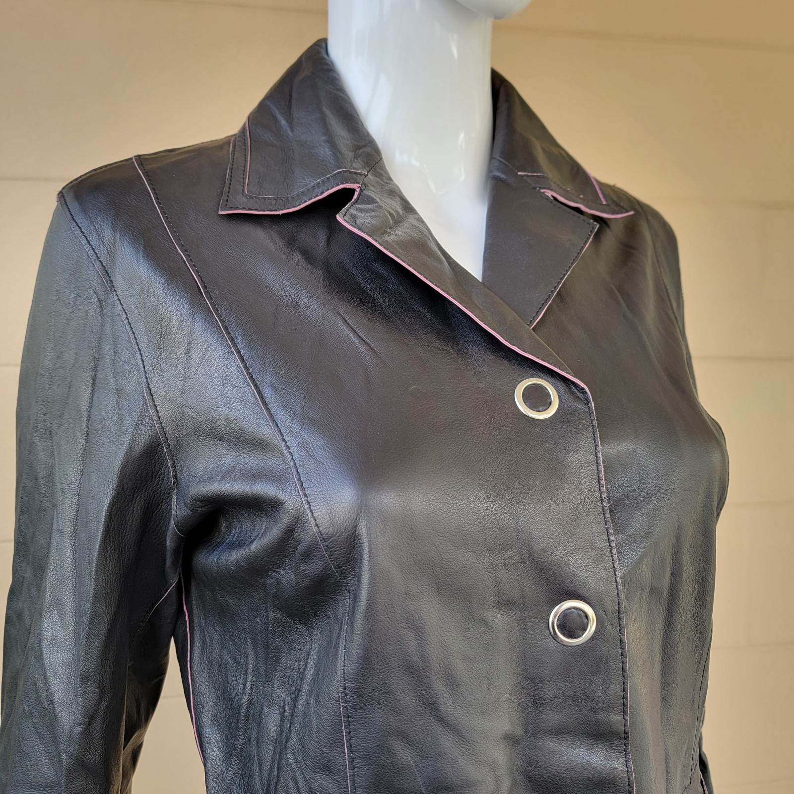VTG 90s Jax Black Lambskin Leather Blazer Soft Tailored Short Jacket Womens S/M