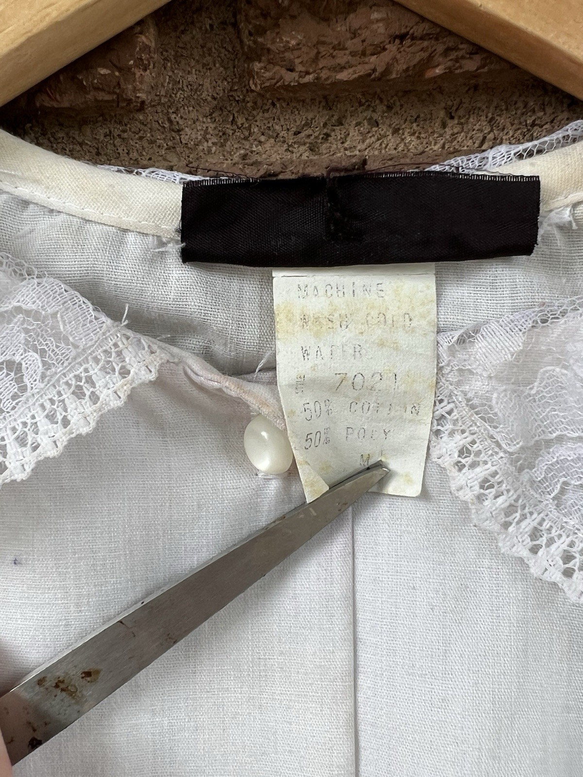 Vintage Cottagecore Prairie Victorian White Button Blouse Lace Sz 10 USA Made