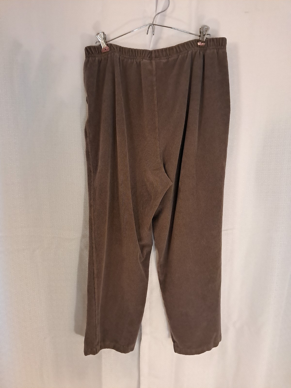 Vtg Lands End Brown Relaxed Fit Elastic Waist Pull On Corduroy Pants L (14-16)