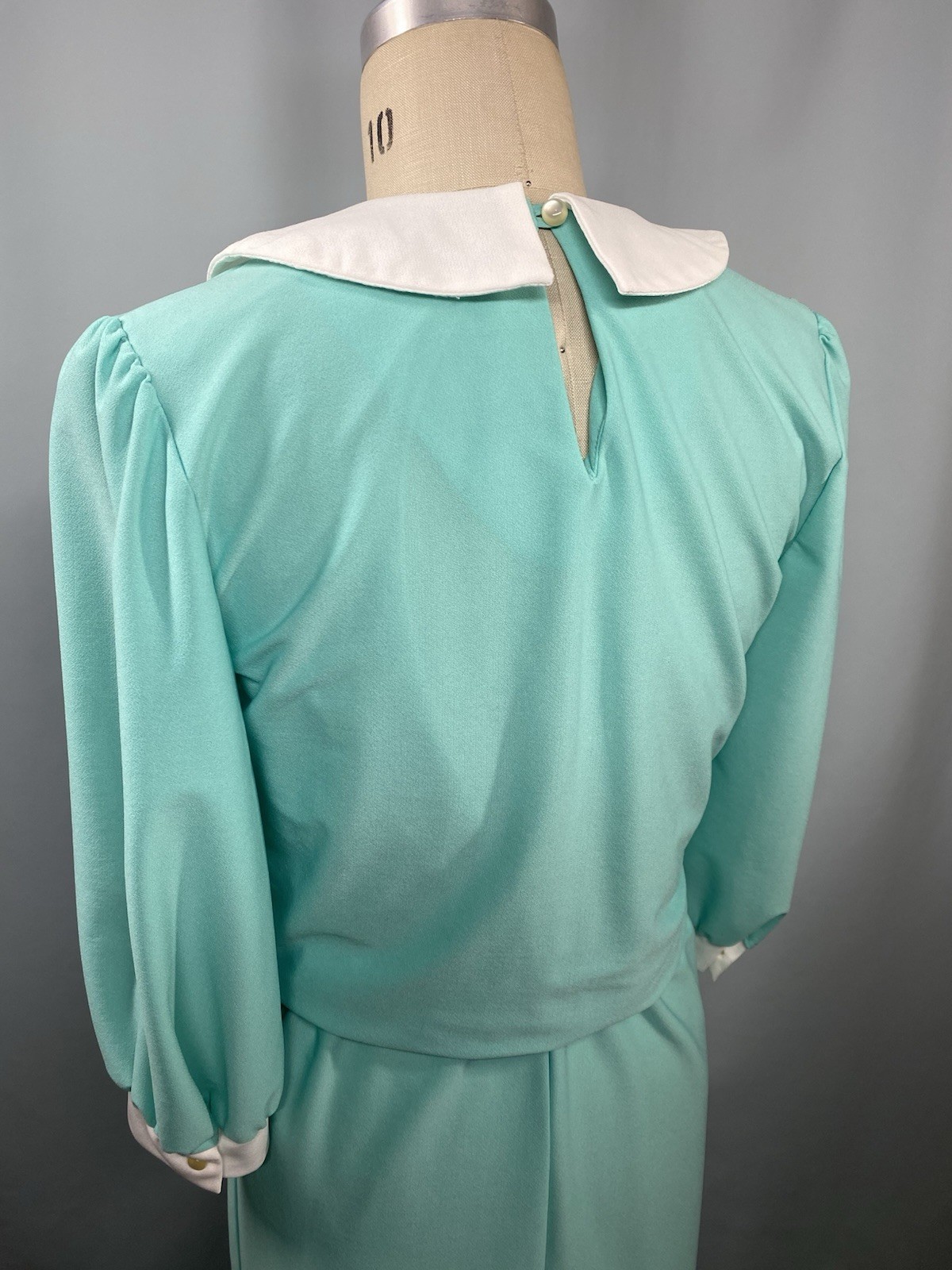 Vintage Dress JUNIORS SIZE MEDIUM teal turquoise 70s 80s Peter Pan collar