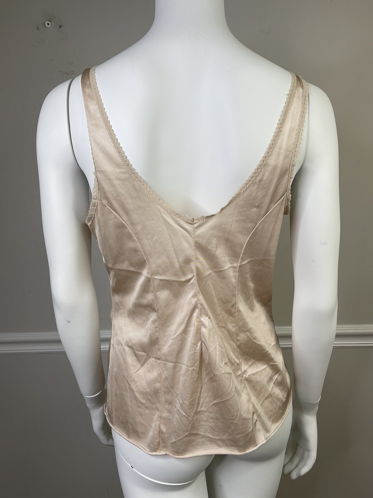 Vintage Vassarette Camisole Size 36” Bust Tan Lace Has Been Altered Sexy Top 38”