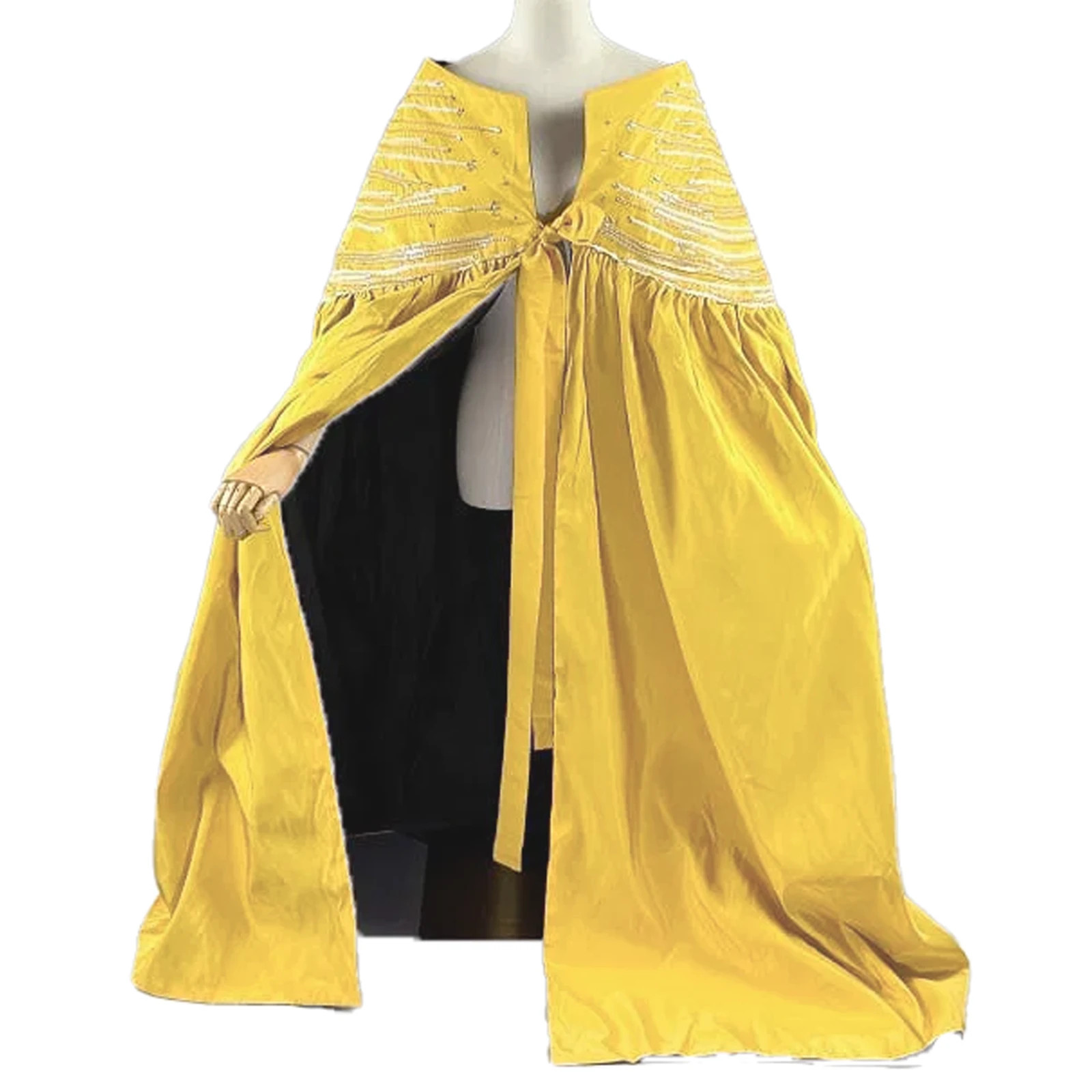 LEE MENICHETTI Golden Yellow Silk Faille Cloak with Black Silk Lining OS