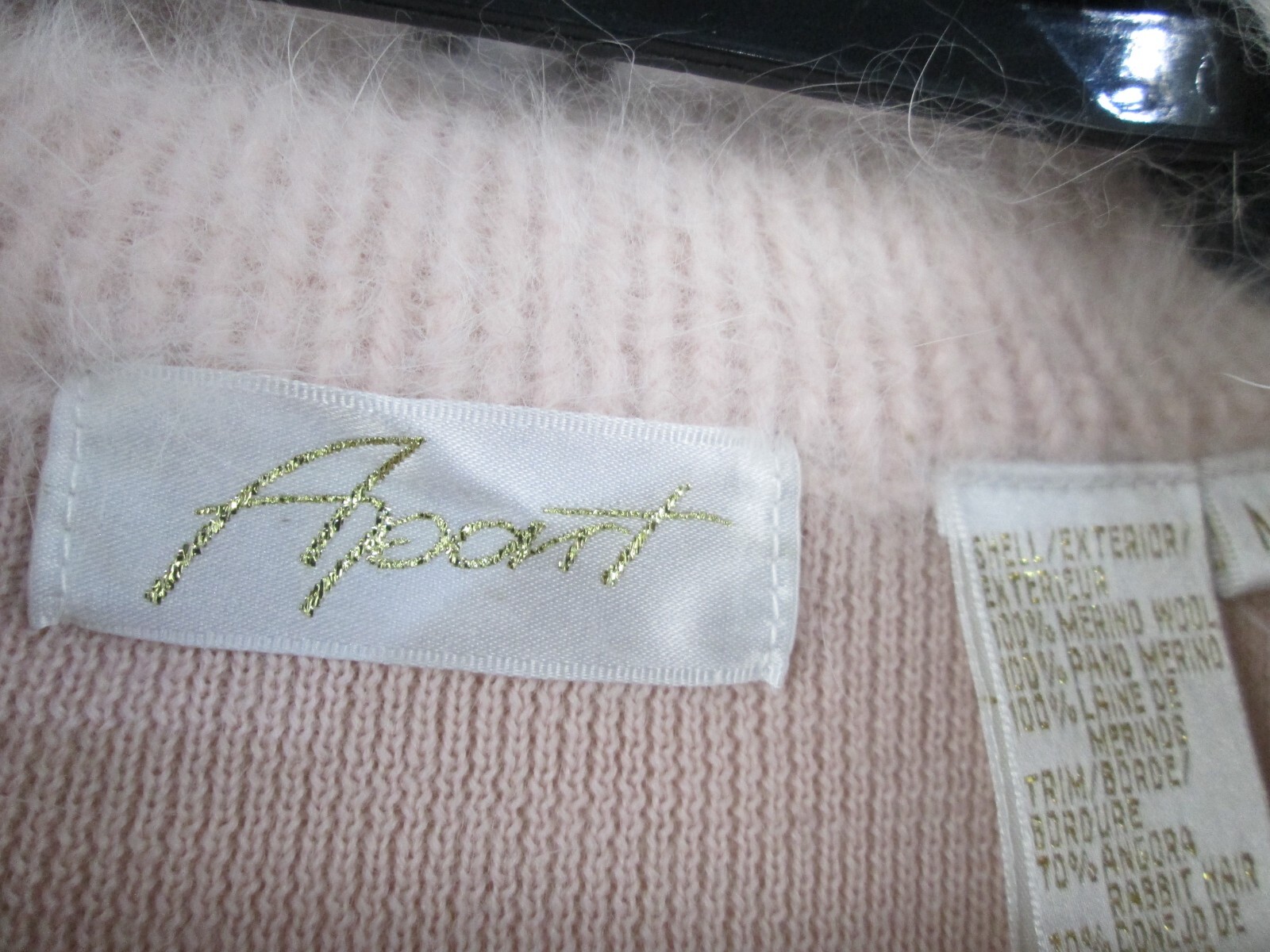 VTG Apart Sweater Dress Pink Women Sz M Merino Wool Angora Rabbit Fur Trim