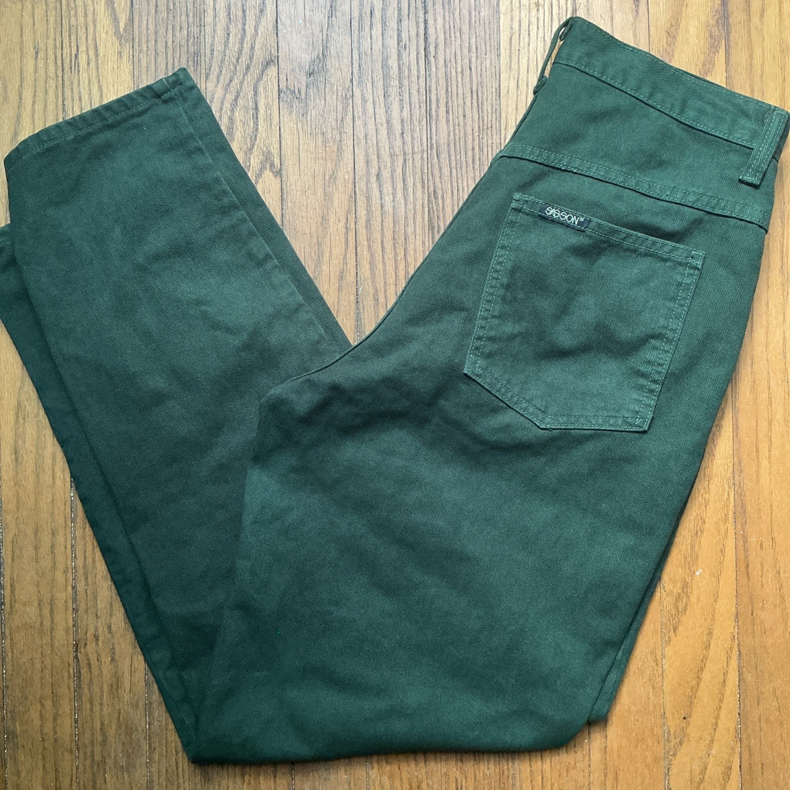 Vintage 80s SASSON Green Denim Mom Jeans Sz 12 High Rise Tapered Leg Made In USA