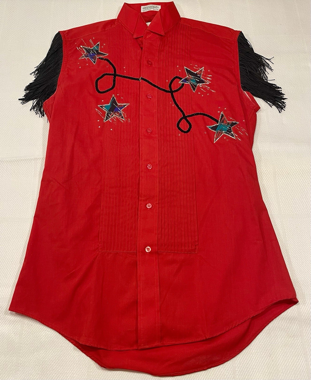 Chaplin Red Western Wear Women’s Shirt Glitter Sequin Stars Embroidered Small