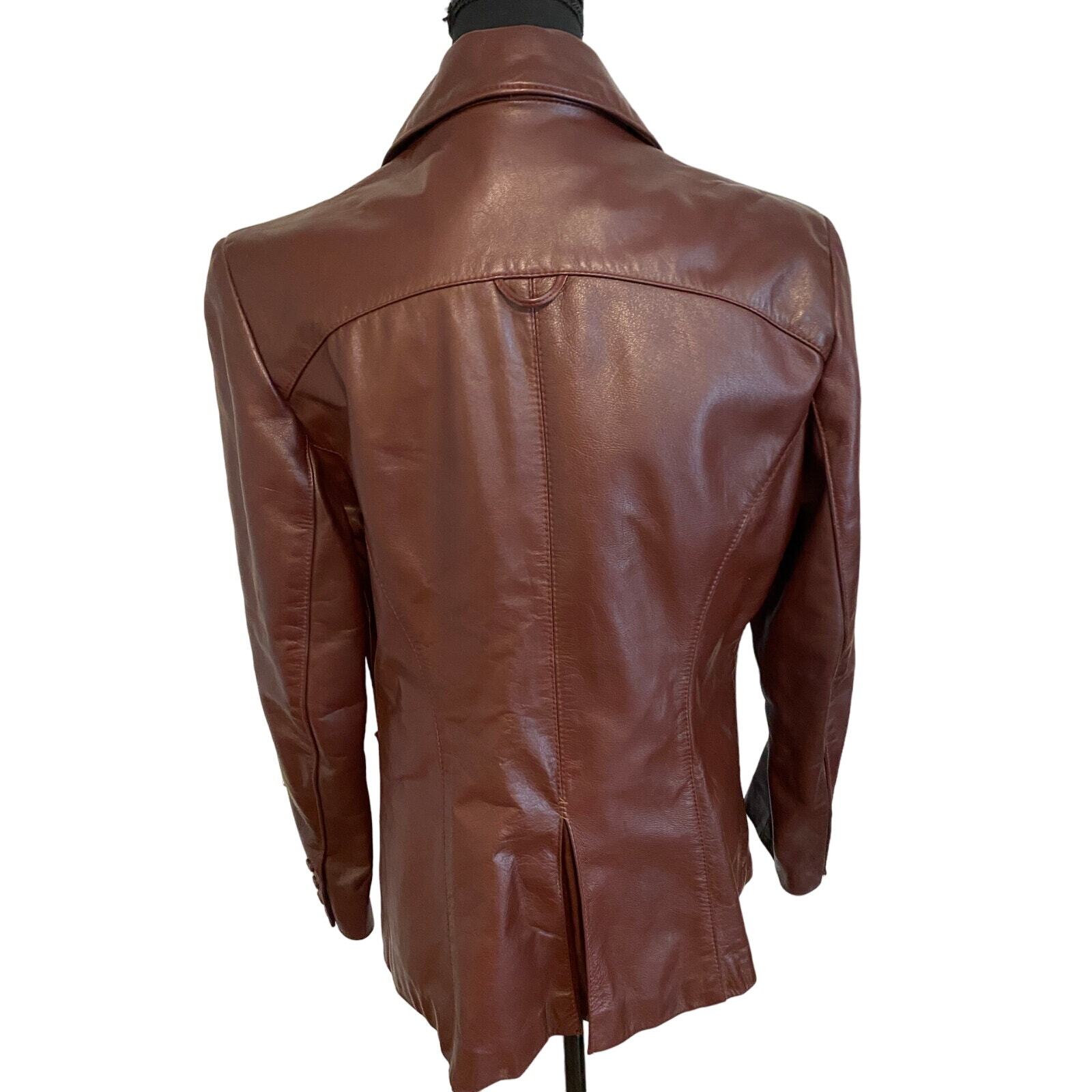 Vintage Etienne Aigner Women’s Oxblood Red Leather Blazer Jacket 1970s Burgundy