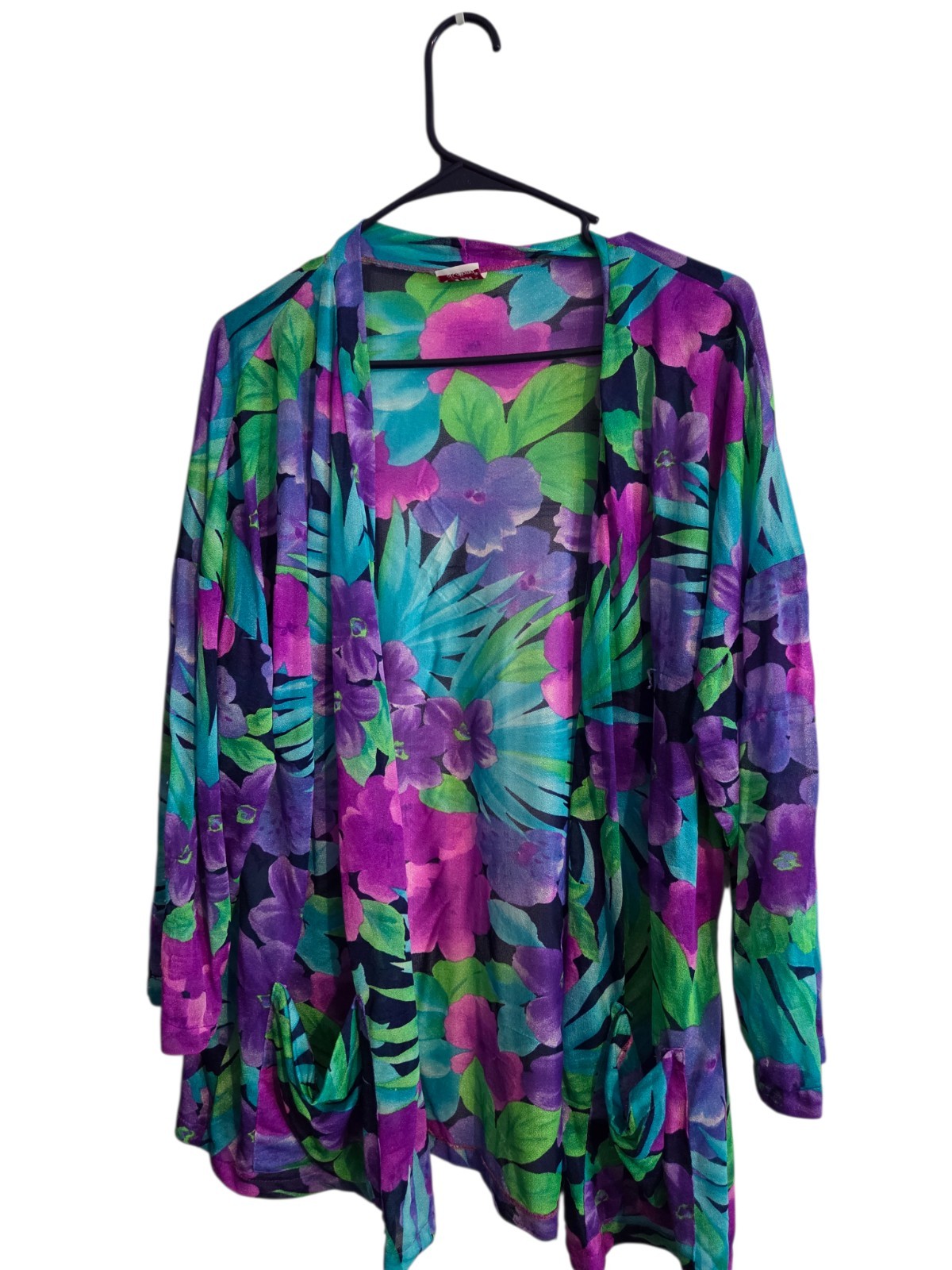VINTAGE COLE OF CALIFORNIA PURPLE/GREEN/RED NYLON SWIM COVER-UP Pockets