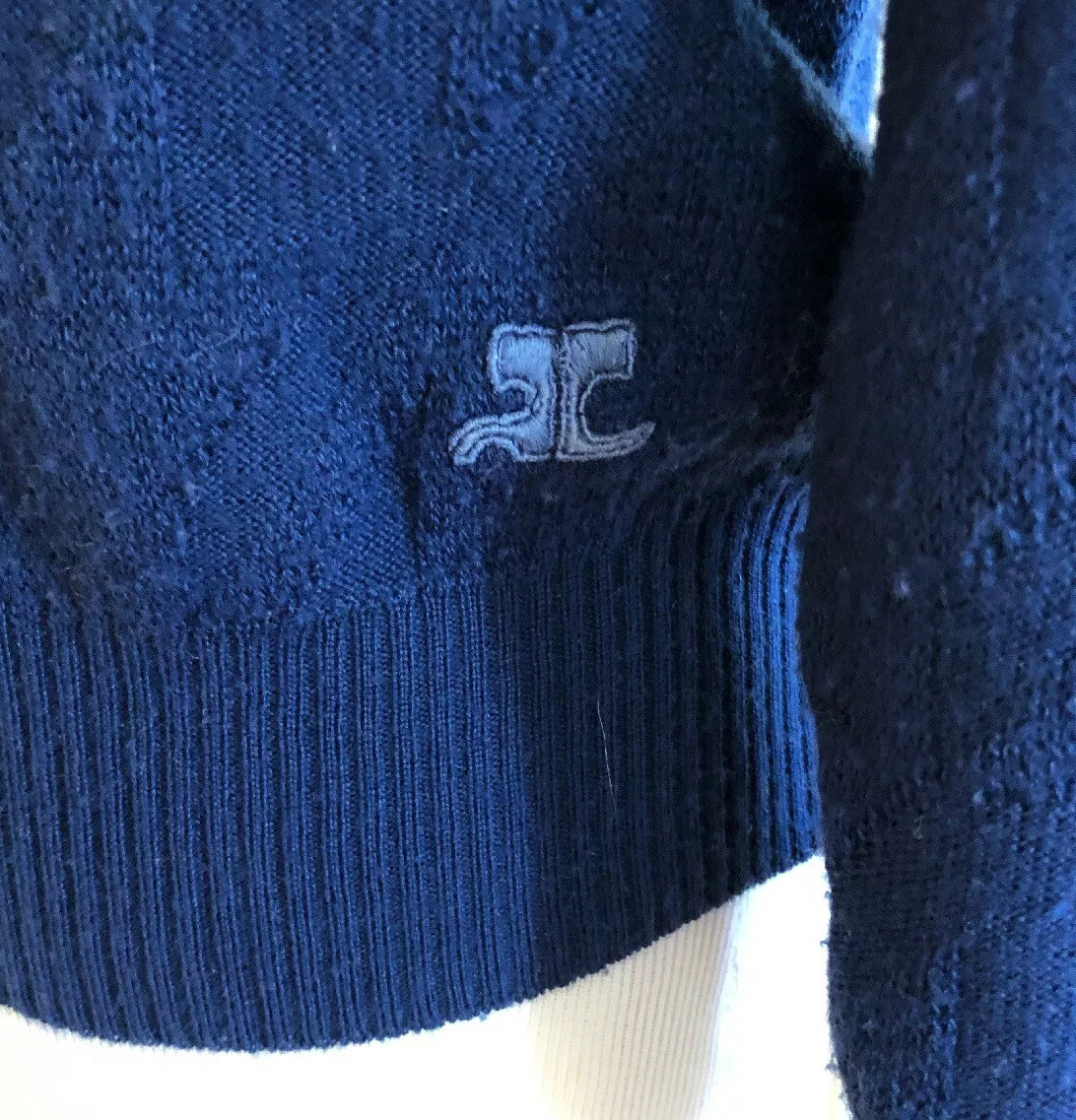 Vintage Courreges Paris Womans Blue Crew Neck Sweater Taille C