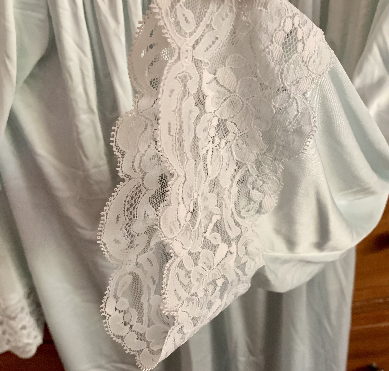 Vintage SHADOWLINE Mint Green & White Lace Nightgown Medium