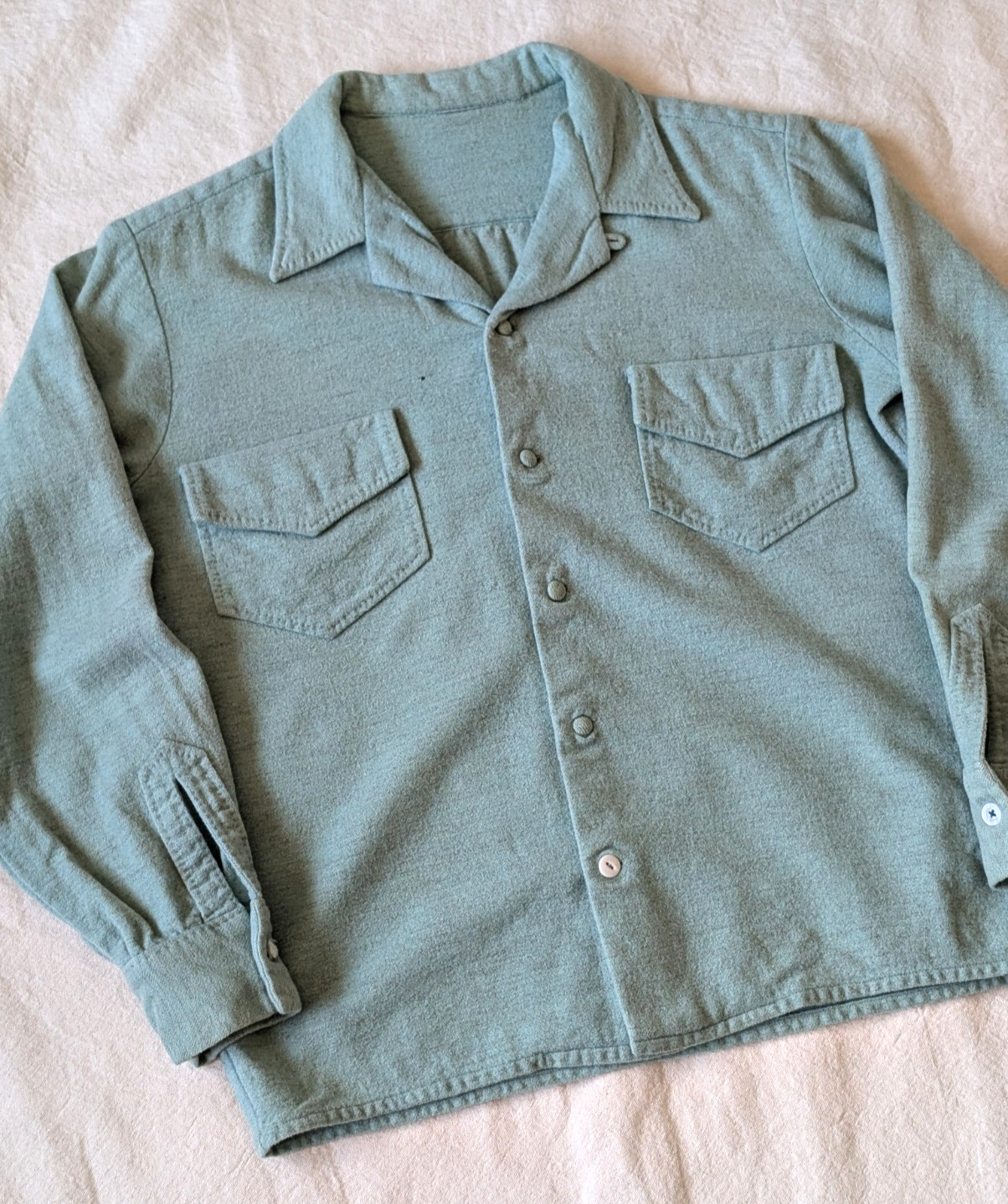 Vintage 50s 60s Handmade Wool Knit Seafoam Green Loop Collar Women’s MD
