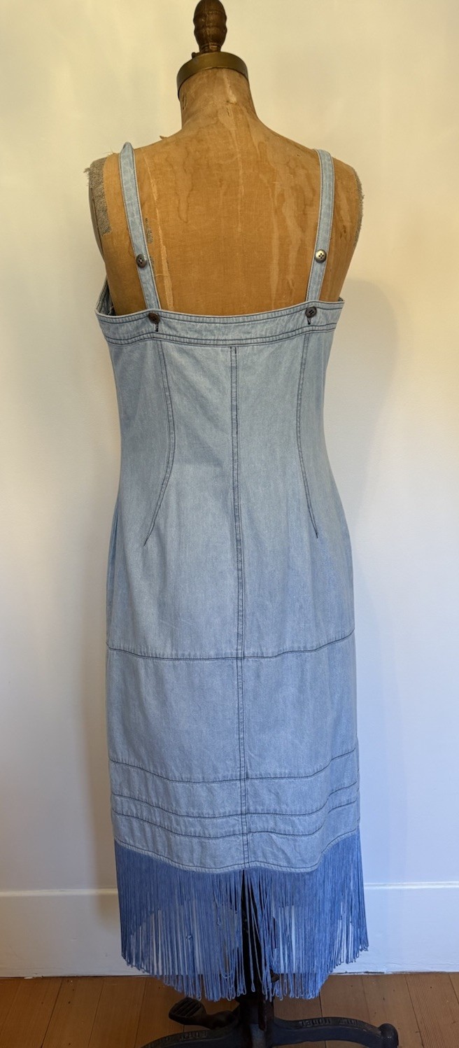 Vintage Together Denim Fringe Butterfly Cutouts Dress Cowgirl Western Festival M