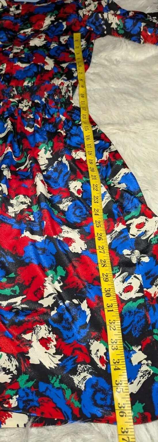 VTG MARCHIONDA OF CALIFORNIA Red White Blue Green SHIFT Dress PUFF Sleeve Sz 10