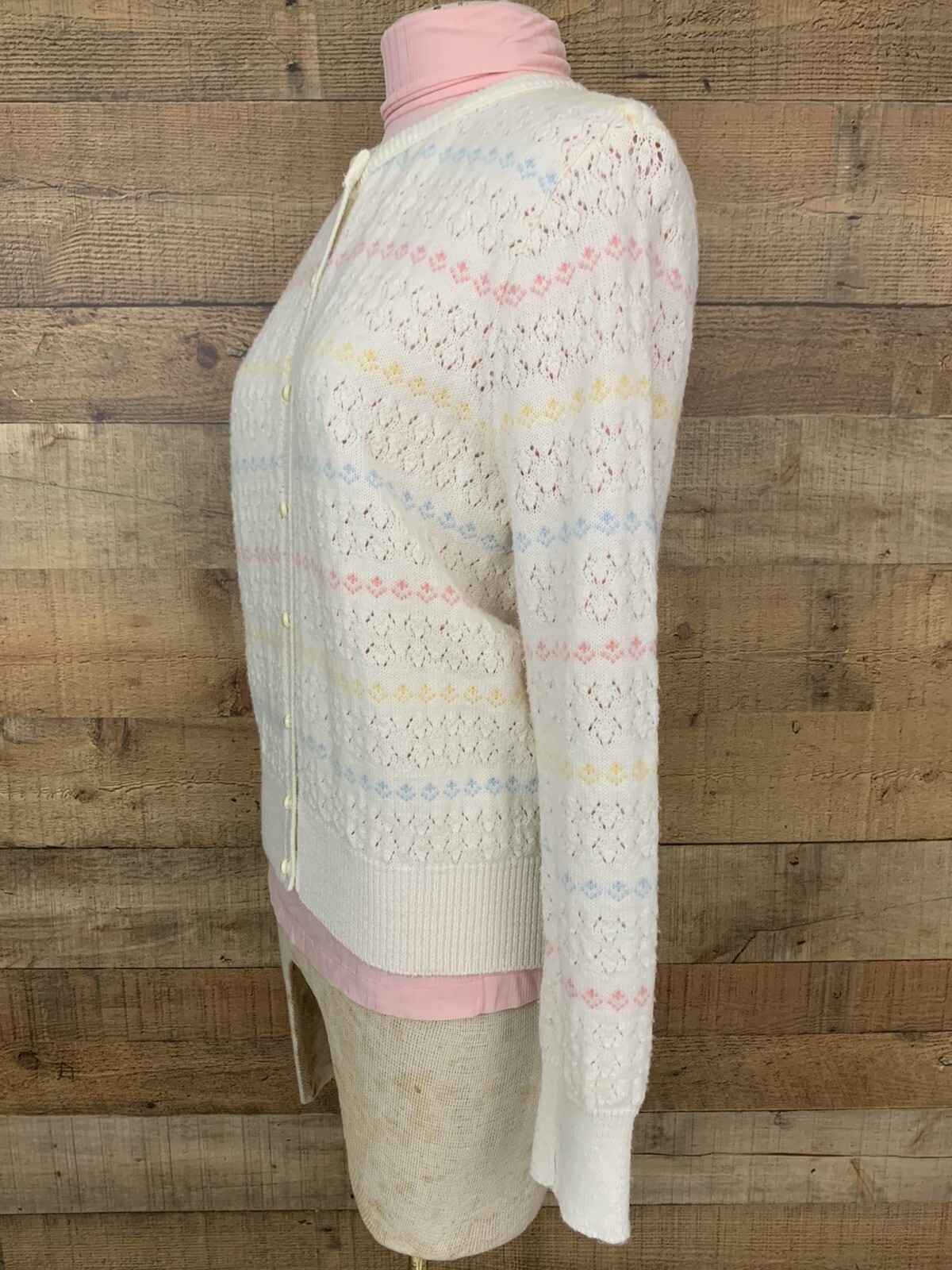 Vintage 1960’s Pastel Striped Knit Cardigan Sweater Size M