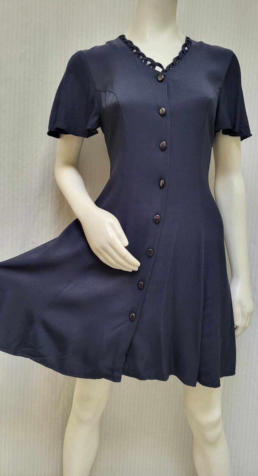 Vintage 1990’s Be Smart Blue Button Front Tie Back Dress – Size S