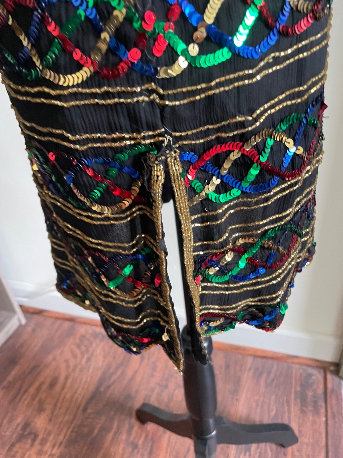 Vintage Stenay Silk Rainbow Sequin Shirt Scoop Neck Blouse Top Showgirl Sparkle