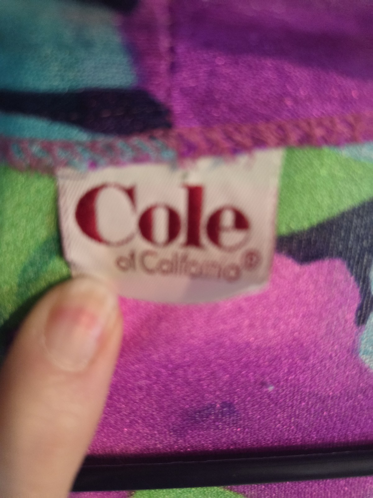 VINTAGE COLE OF CALIFORNIA PURPLE/GREEN/RED NYLON SWIM COVER-UP Pockets