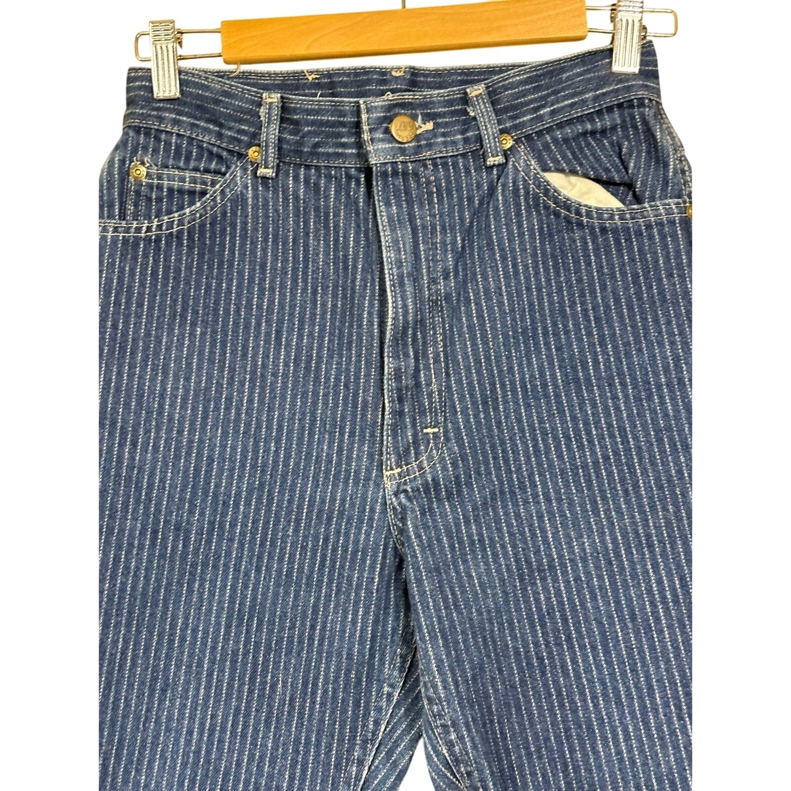 Vintage USA Made Lee Railroad Stripe Jeans Junior Size 11 Fits 6/8 Heritage