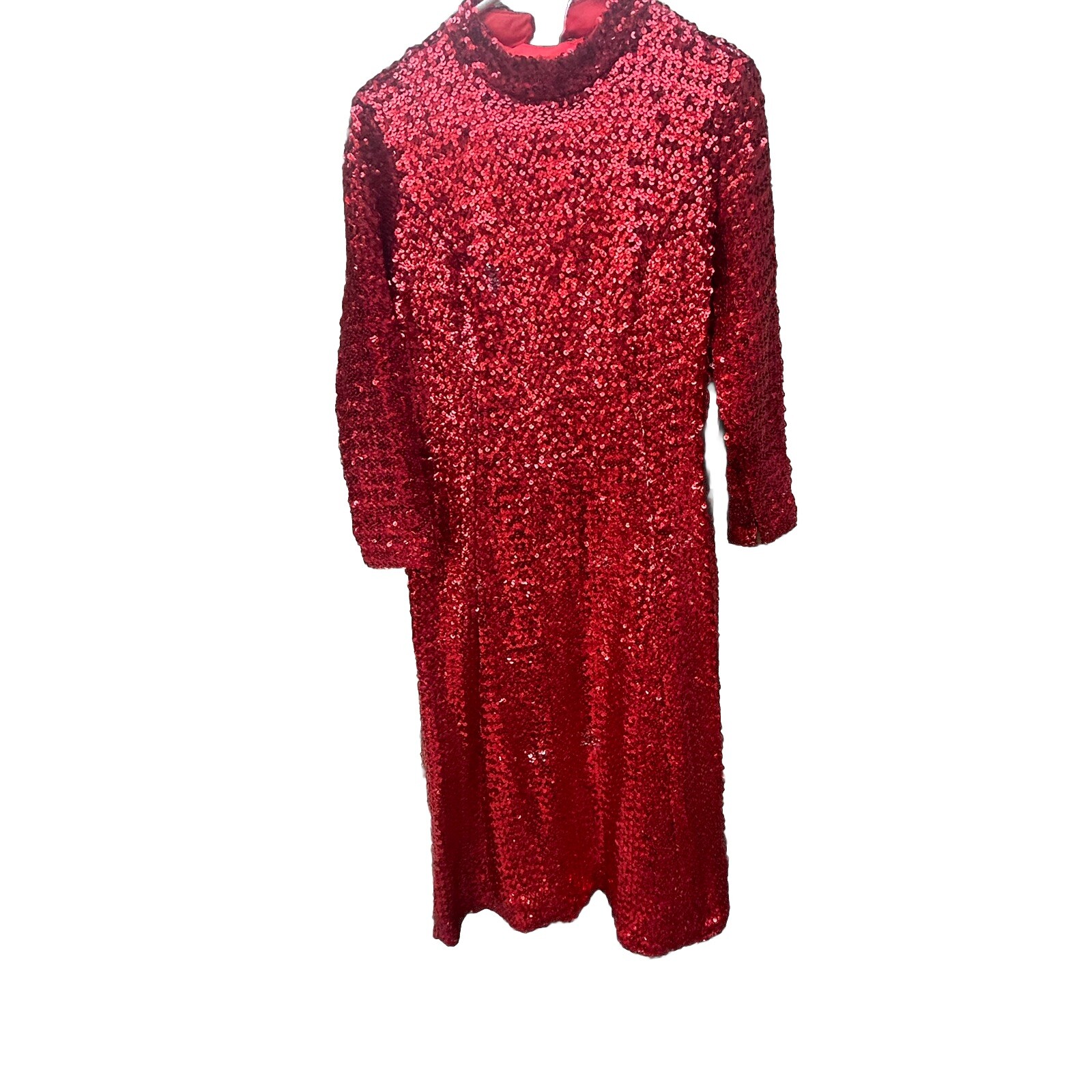 Vintage ilgwu Bright Red Sequin Dress Gown Size 16 Measurements In Description