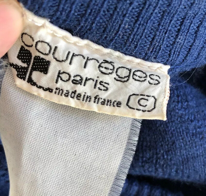 Vintage Courreges Paris Womans Blue Crew Neck Sweater Taille C
