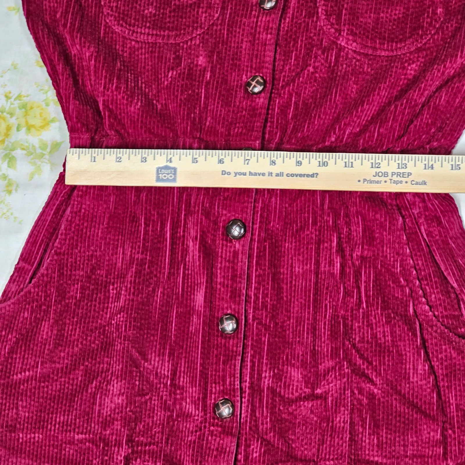 Vintage Fads Wine Red 100% Cotton Corduroy Long Sleeve Maxi Dress Prairie Modest