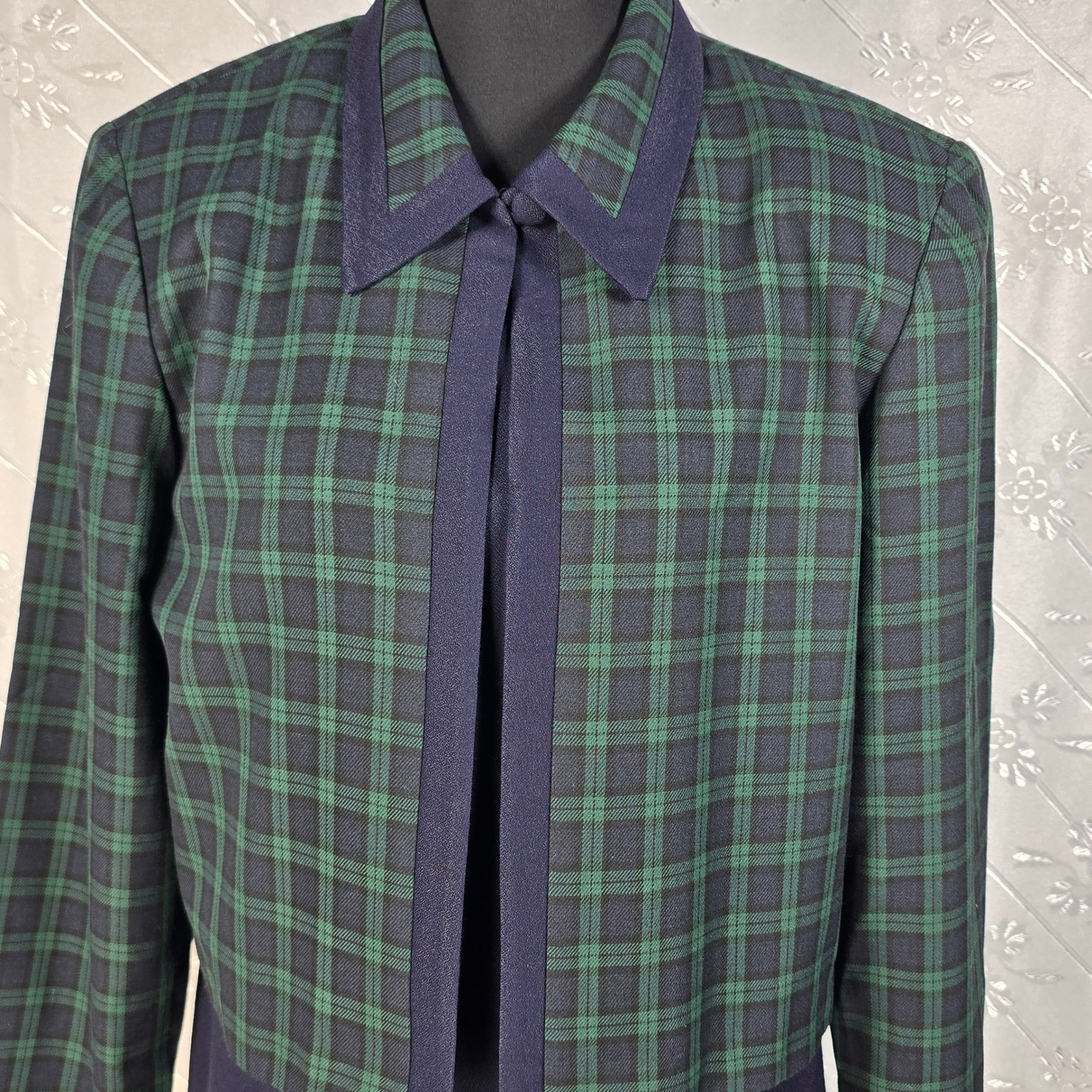 VTG D.J. Summers Womens Plaid Blazer and Navy Sheath Dress 2 Piece Set Size 14