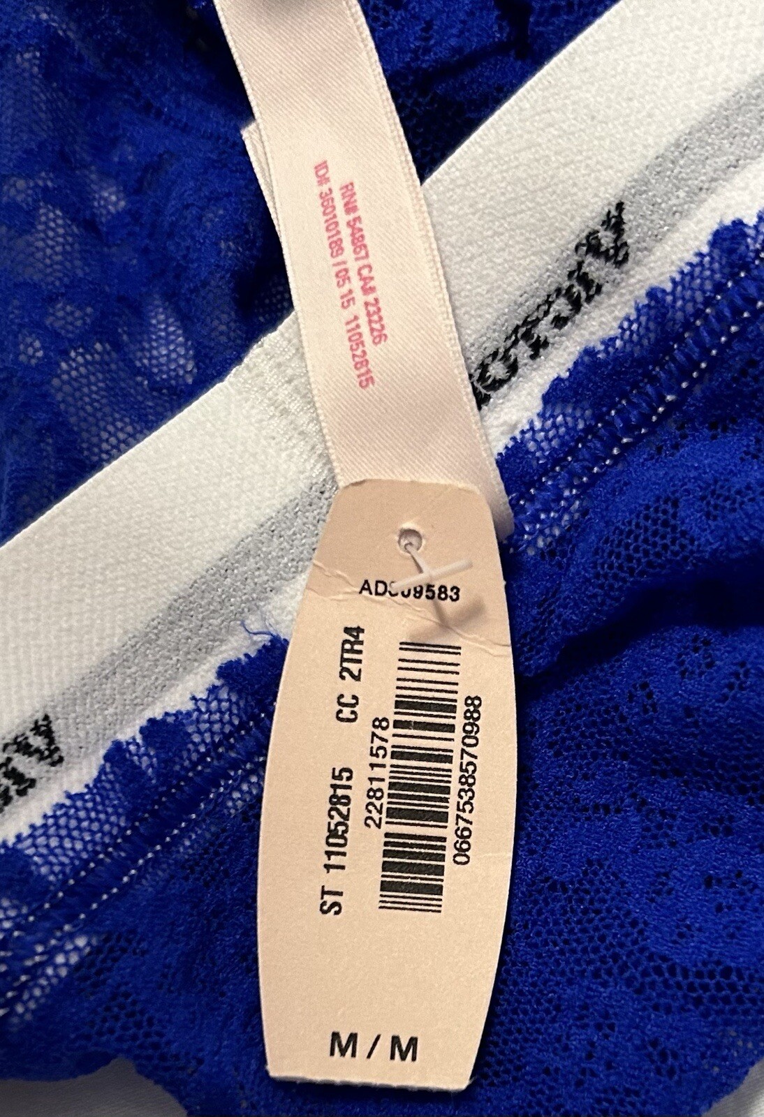 Victoria’s Secret Low Rise Bikini Blue Sheer Lace Logo Band Panties M NWT
