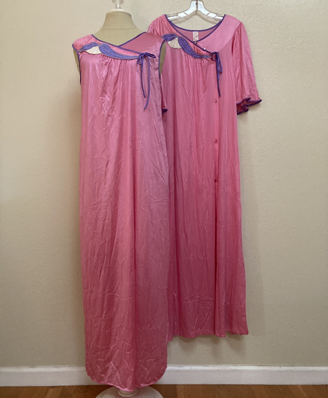 Vintage Texsheen Sheer Pink/Coral Peignoir Set – 60s/70s Nylon Nightgown & Robe