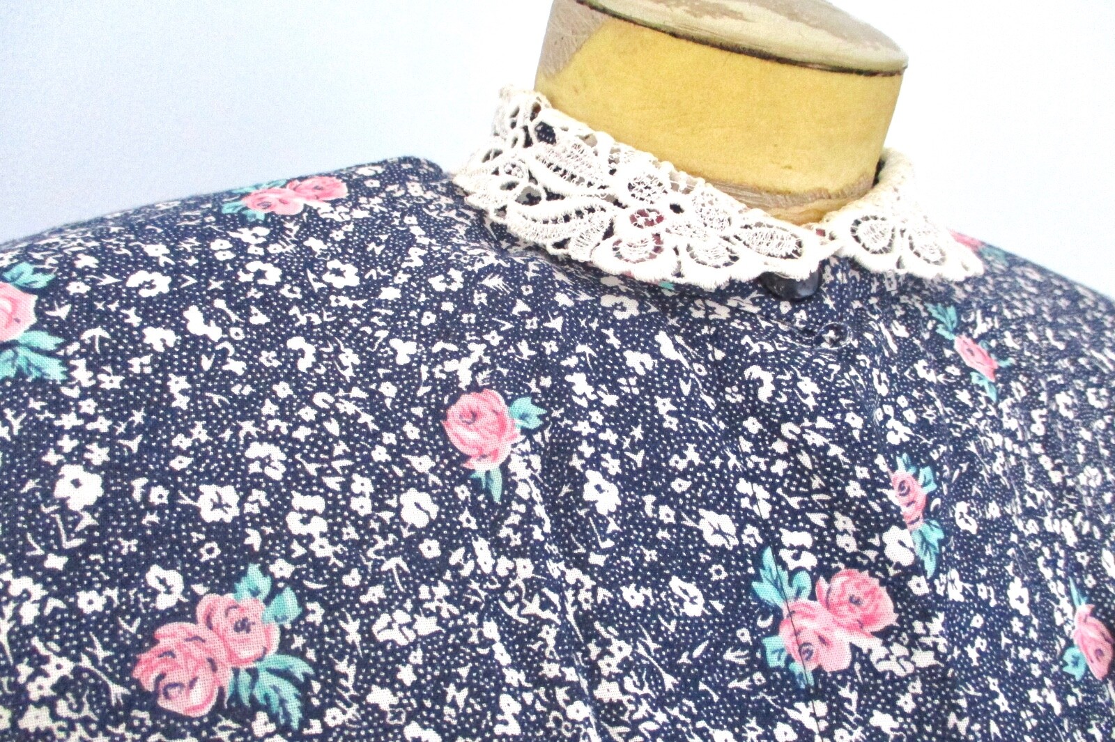 Vtg 80s Paquette Too! Blue Pink Floral Cottagecore Secretary Dress Pockets 10