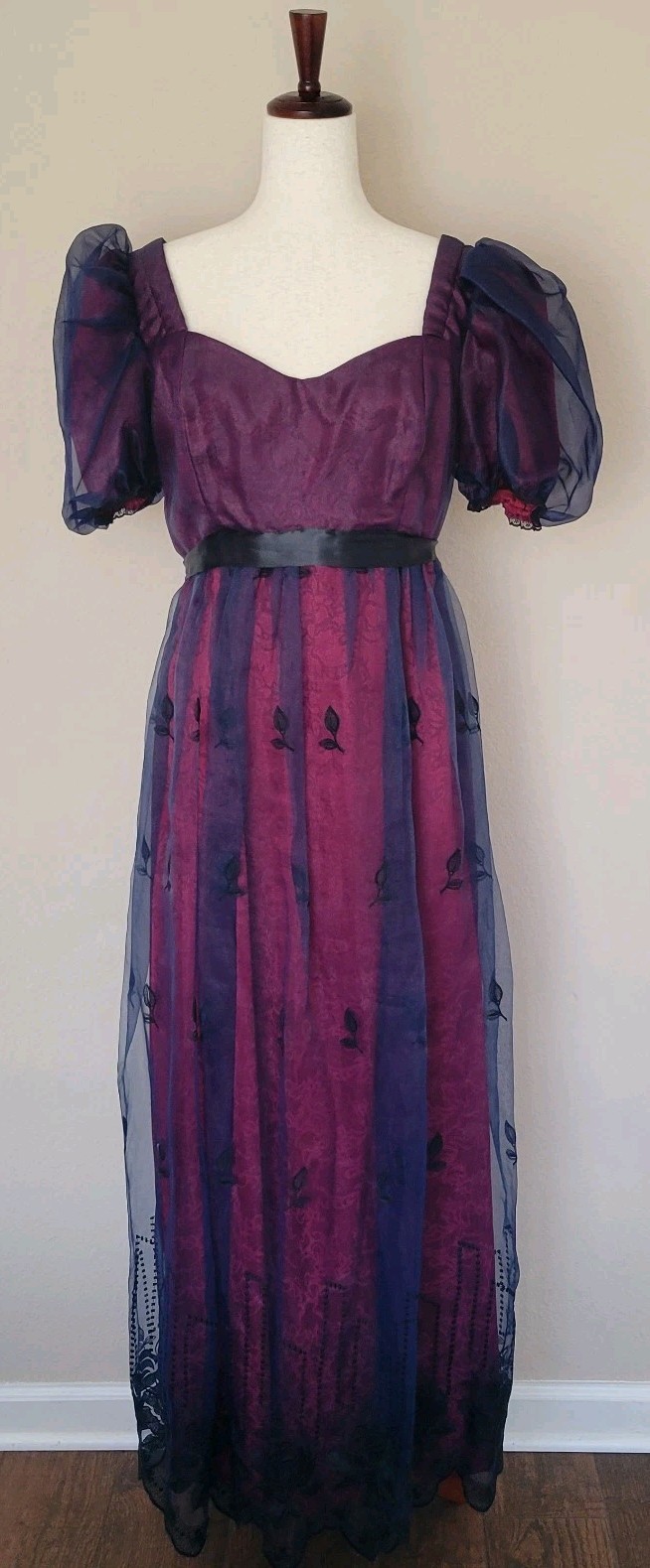Vtg Handmade Puff Sleeve Maxi Dress M Whimsigoth 80s 90s Floral Dark Romantic