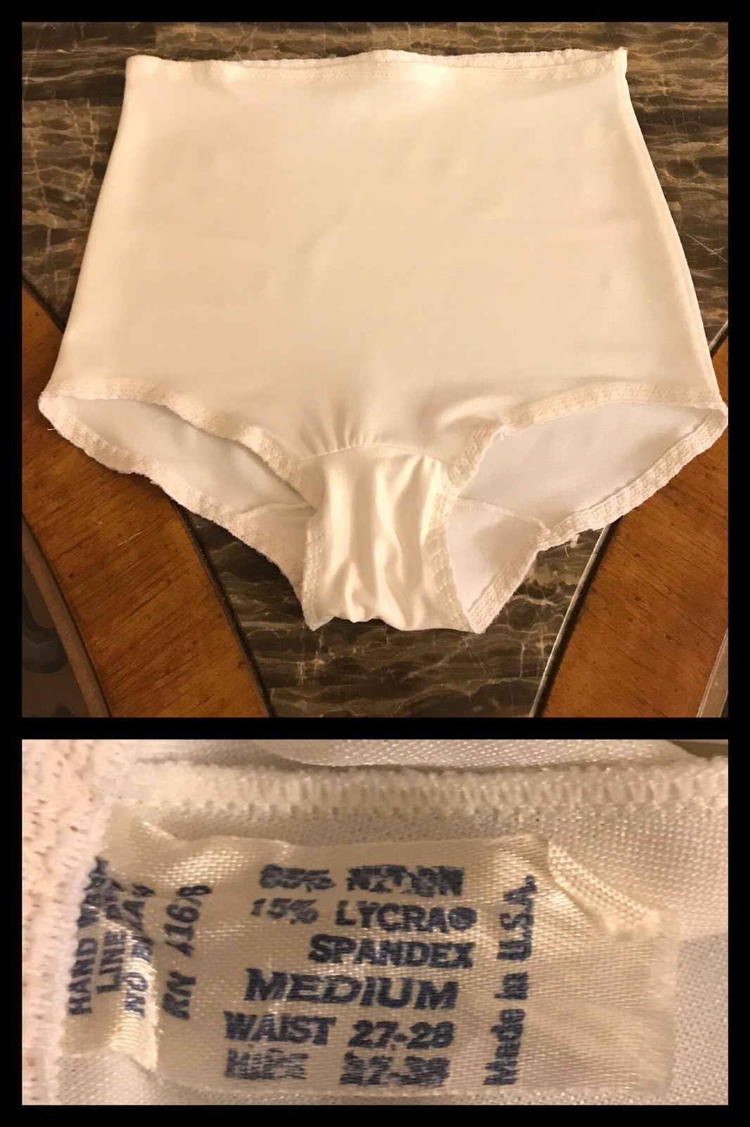 Vintage Panties Granny Brief Nylon Spandex White Shapes Cotton Crotch 1970s Sz M