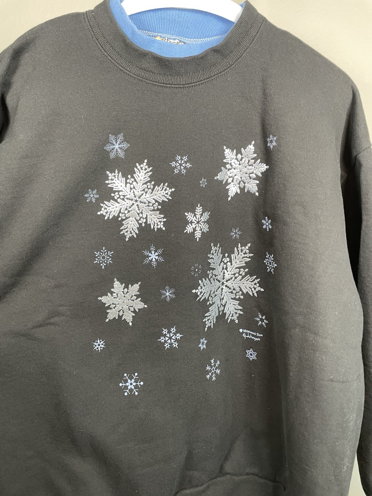 Vintage Morning Sun Sweatshirt XL Grandmacore 90s Snowflakes Winter Black USA