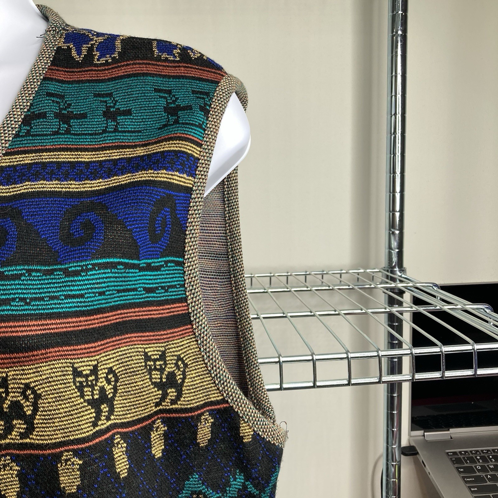 VTG 80s Melrose Knits By Christian De Castelnau Aztec Vest Skirt Set Size S/M