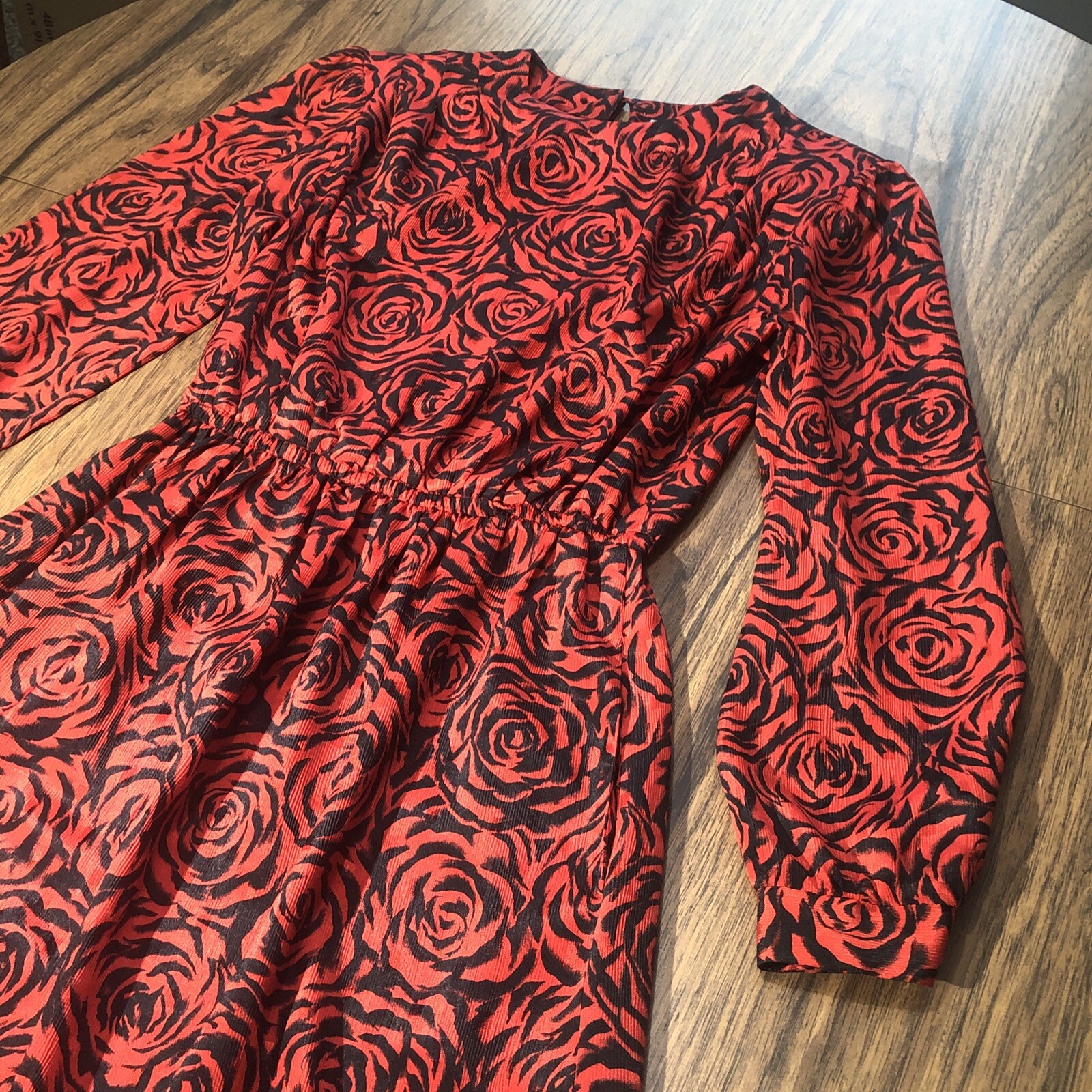 Vintage Carriage Court Evening Dress Red Roses Pockets Elastic Waist READ SIZE