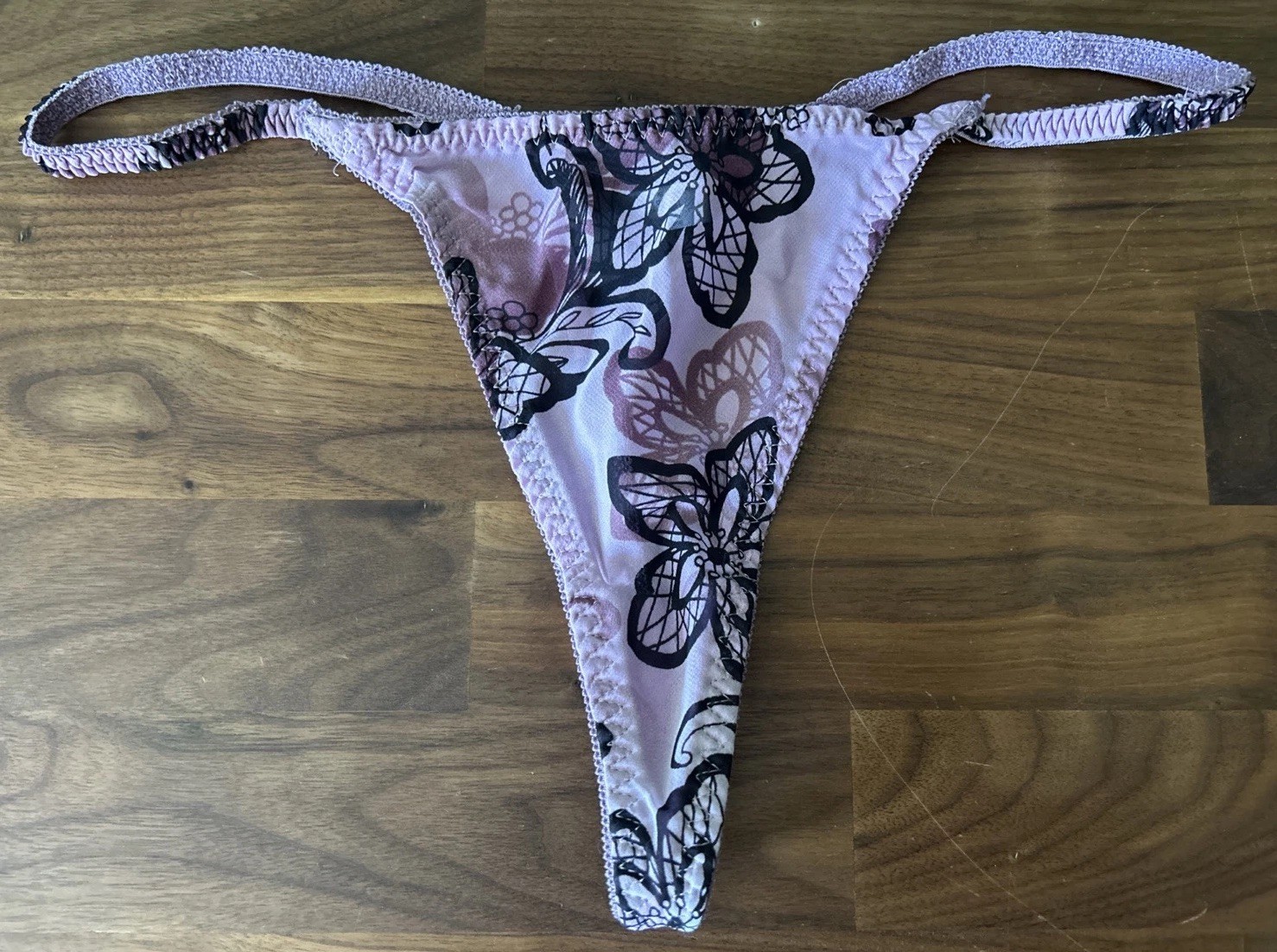 Vtg Apt. 9 Thong V String Sheer Panties Bikini Underwear Purple Floral SEXY Lg