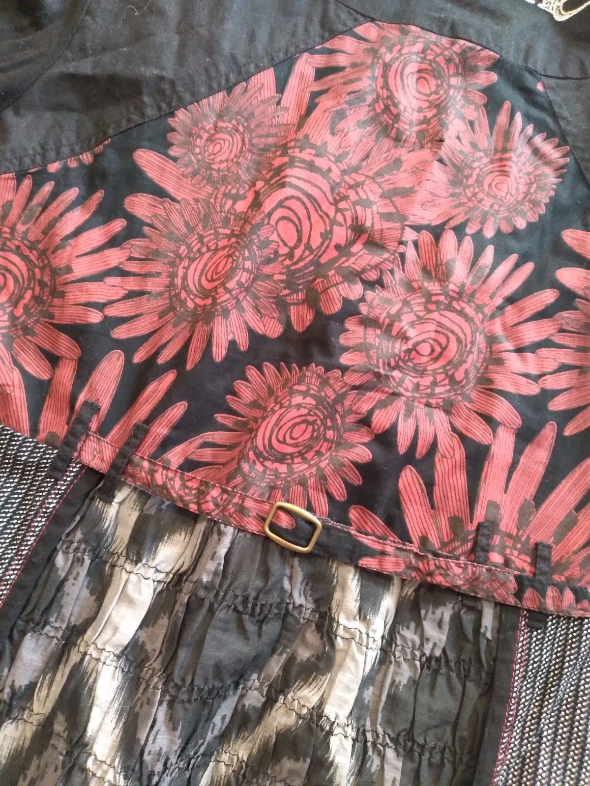 Vintage Desigual Dress Black Red Cotton Ruffle Hem Gothic Art Graffiti India